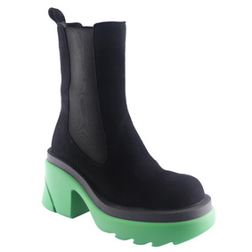 Wanpra woman model casual fashion, Chelsea Boots BLACK-Green color special italian sole fashion