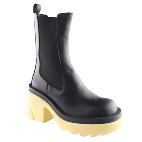 Wanpra woman model casual fashion, Chelsea Boots BLACK-Yellow Leather