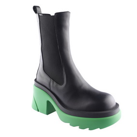 Wanpra woman model casual fashion Chelsea Boots BLACK-Green Leather