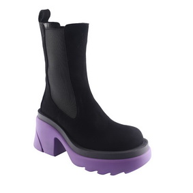 Wanpra woman model casual fashion, Chelsea Boots BLACK-Purple Suede